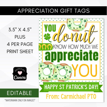 Teacher appreciation St Patricks tags